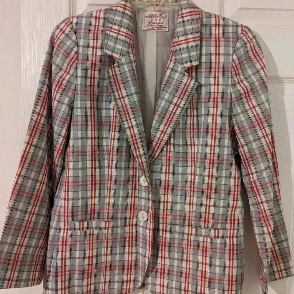 Country Sophisticated by Pendleton Vintage Plaid Two Button Blazer‎ Jacket Sz 2P